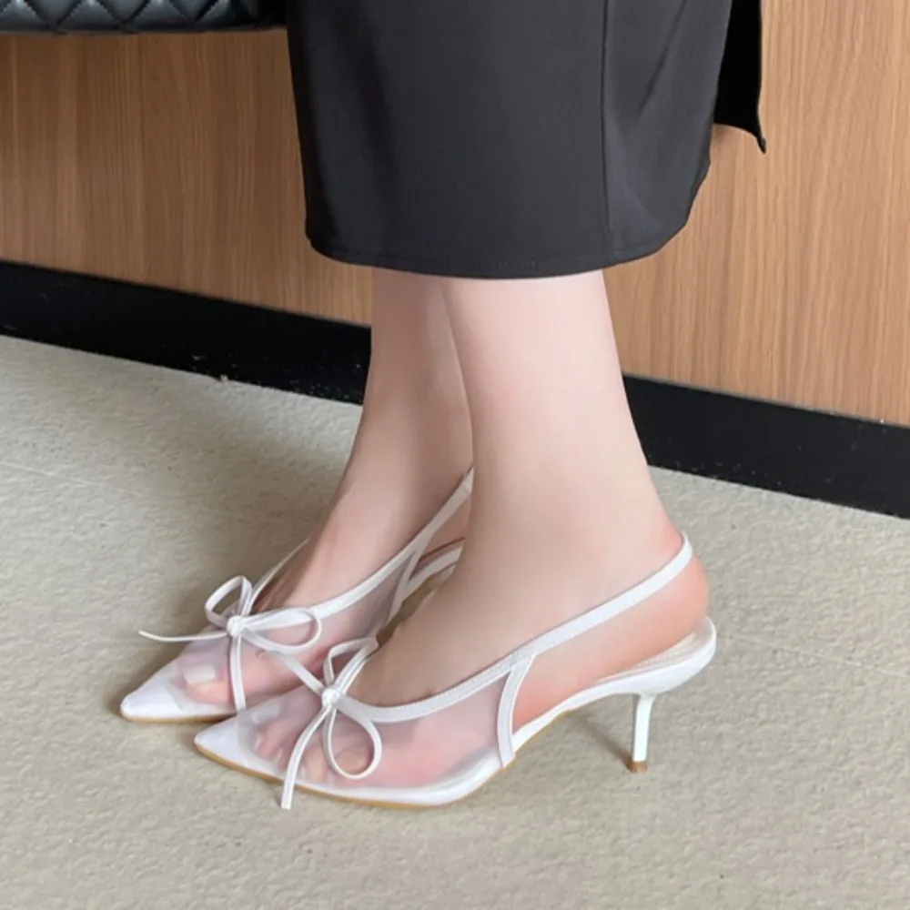 Bow Pointed Toe High Heels Sandals Women Brand Designer Shoes Fashion Slides Sexy Slingback Shoes Elegant Mules Sandals Female