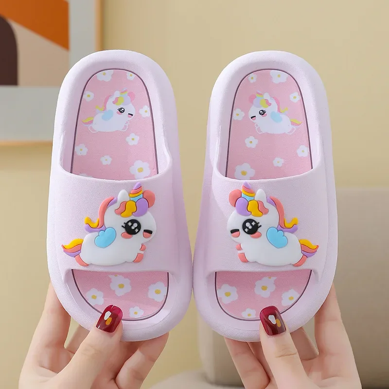 Summer Cartoon Children\'s Slippers Girl Unicorn Slipper Kids Cute Indoor Home Bathroom Shoes Boy Dinosaur Flip Flops Einhorn