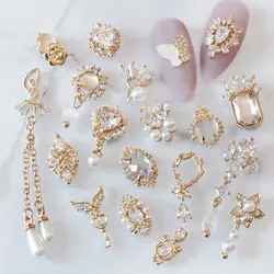 10Pcs Zircon Pendant Luxury Nail Art Charms 3D Gold Metal Nail Crystal Shinying Diamond Flowers/Butterlfy Manicure Accessories