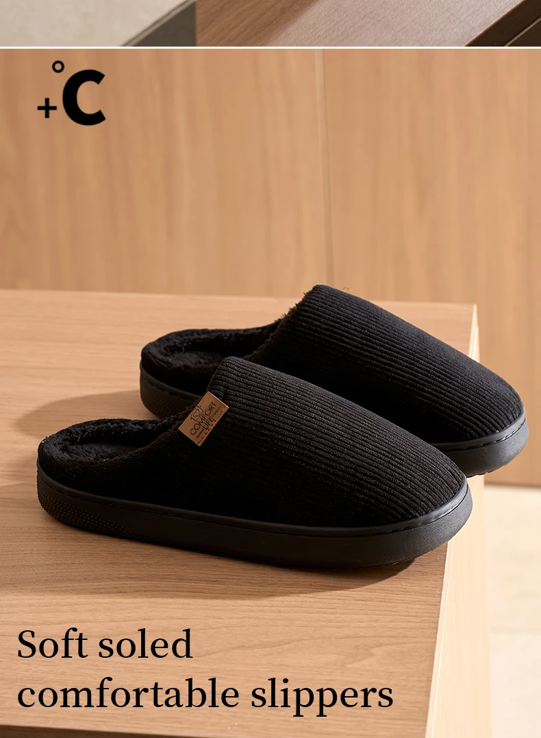 Winter-Hausschuhe aus weichem Cordstoff mit geschlossenem Zehenbereich für Damen und Herren, mit dickem Fleece-Futter, rutschfester Sohle, warm und bequem für den Innenbereich. – Detail 4