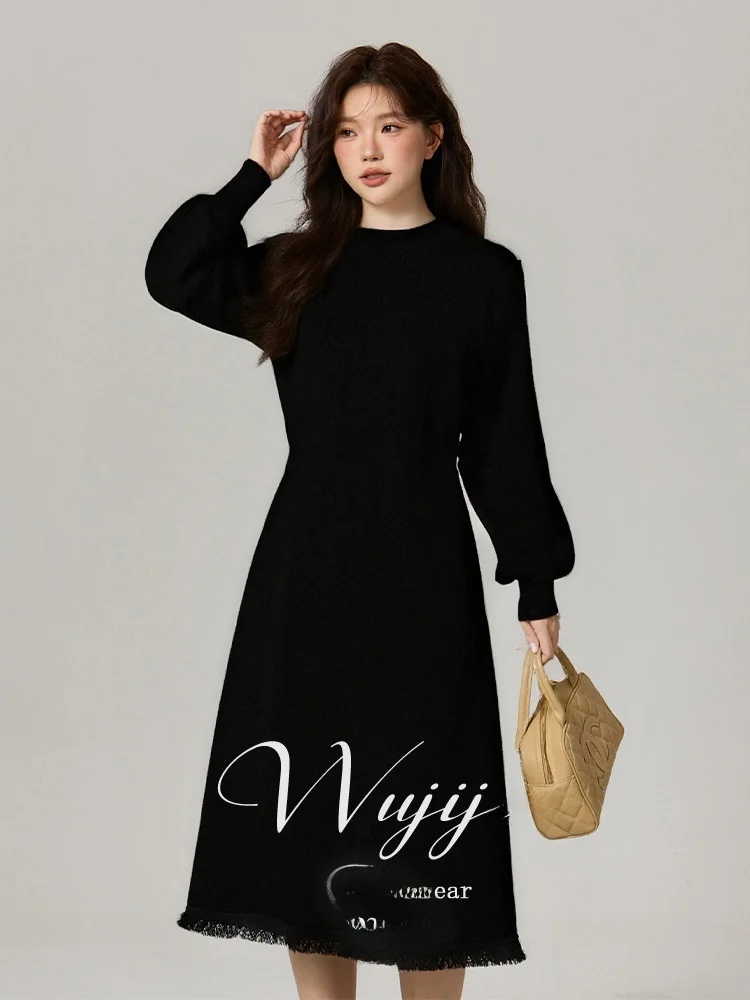 

plus Size Knitted Dr Women's Long Sve Base Layer Sweater Dr Ele Slimming Winter New Arrival Casual Polyester Fiber