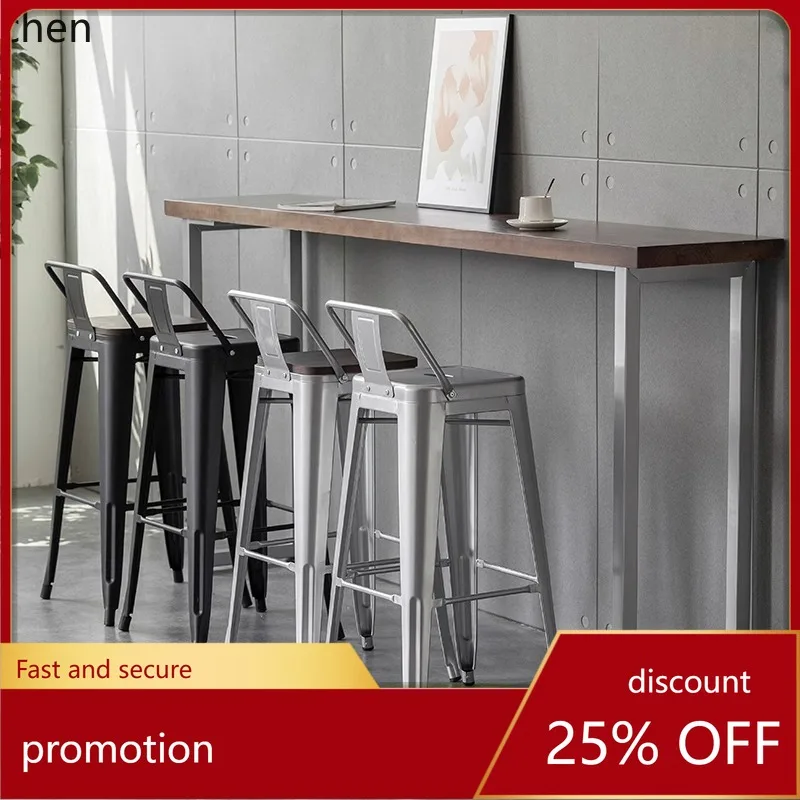 HXL Bar Stool High Chair Iron and Solid Wood Bar Chair