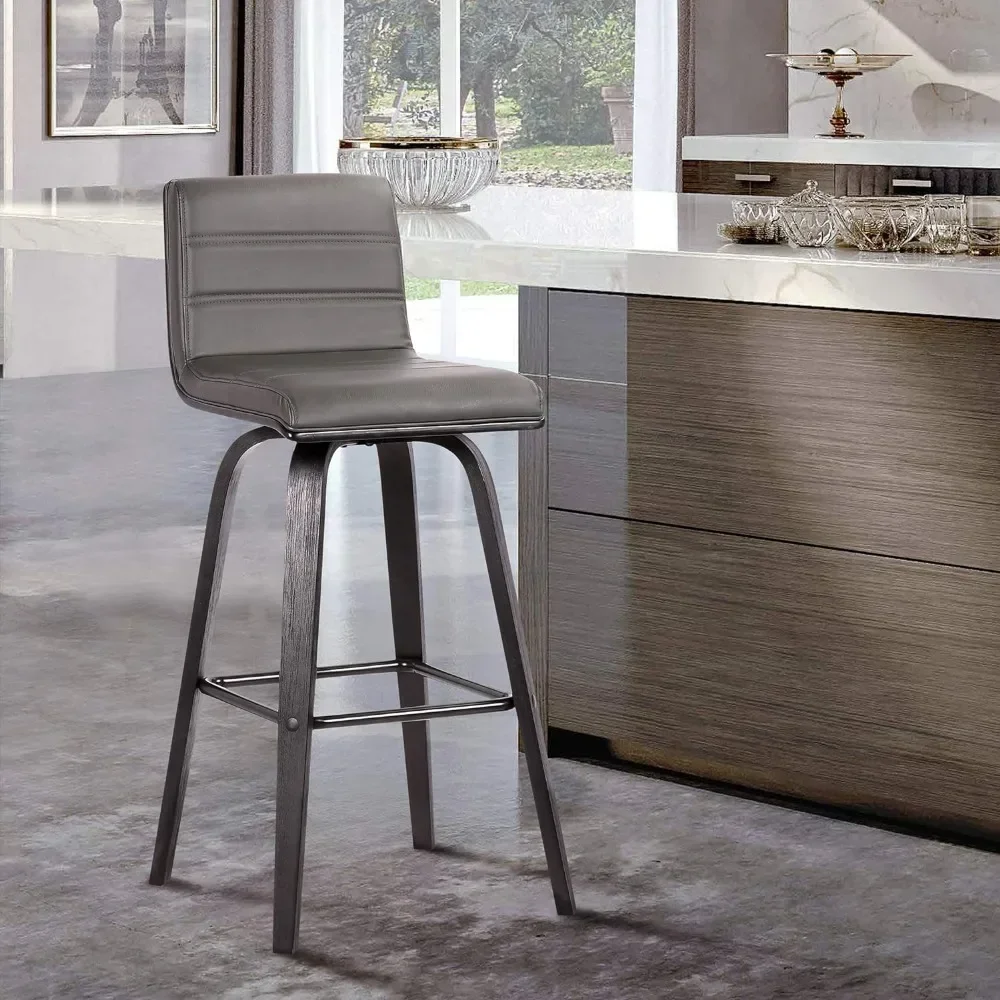 

Bar Chair, 30" Bar Height Barstool Brushed Wood Finish Faux Leather, Suitable for Bar Counter and Kitchen Island Counter