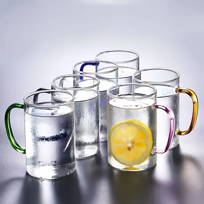 6Pieces Color Handle Household Water Cup，Suitable for Milk、Coffee、Juice, Etc.，Made of High Boron Silicon Material