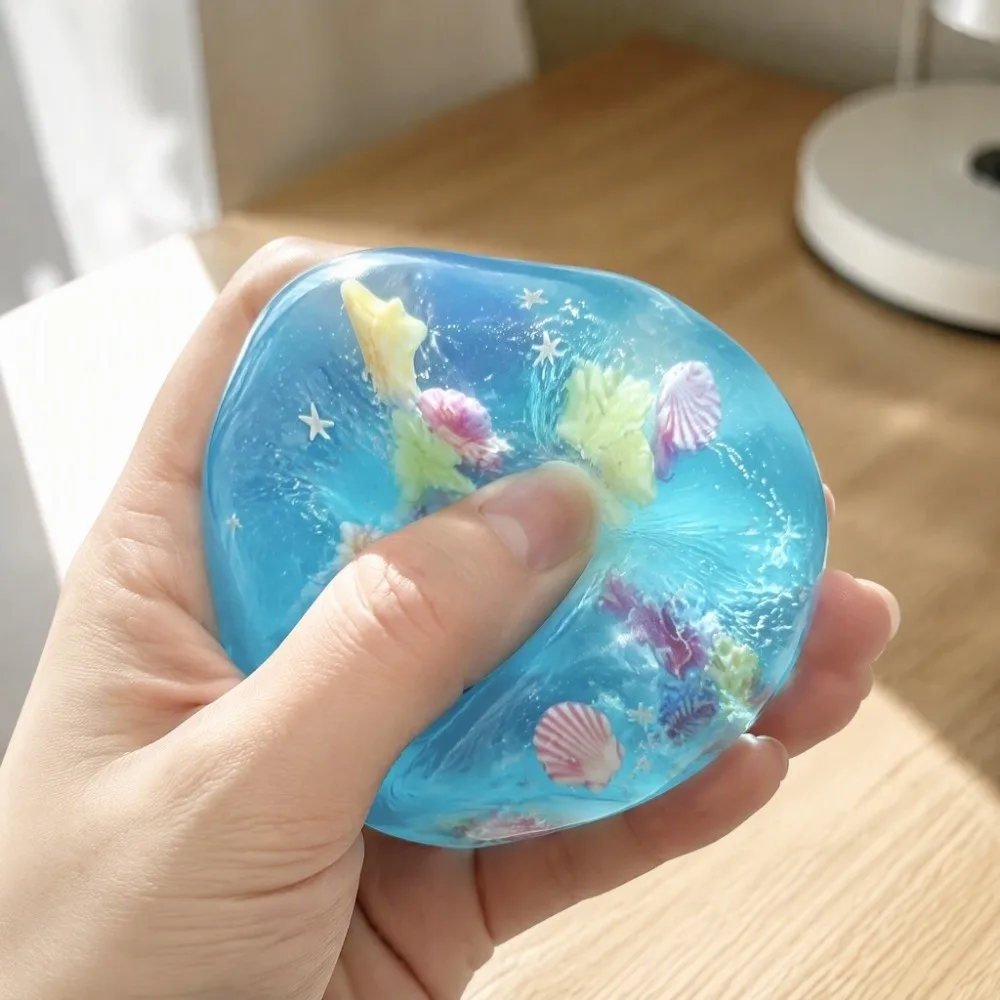 Squeeze Super Soft Squishy Transparent Glitter Fidget Squishy Ocean Blocks Slow Rising Sensory Gifts