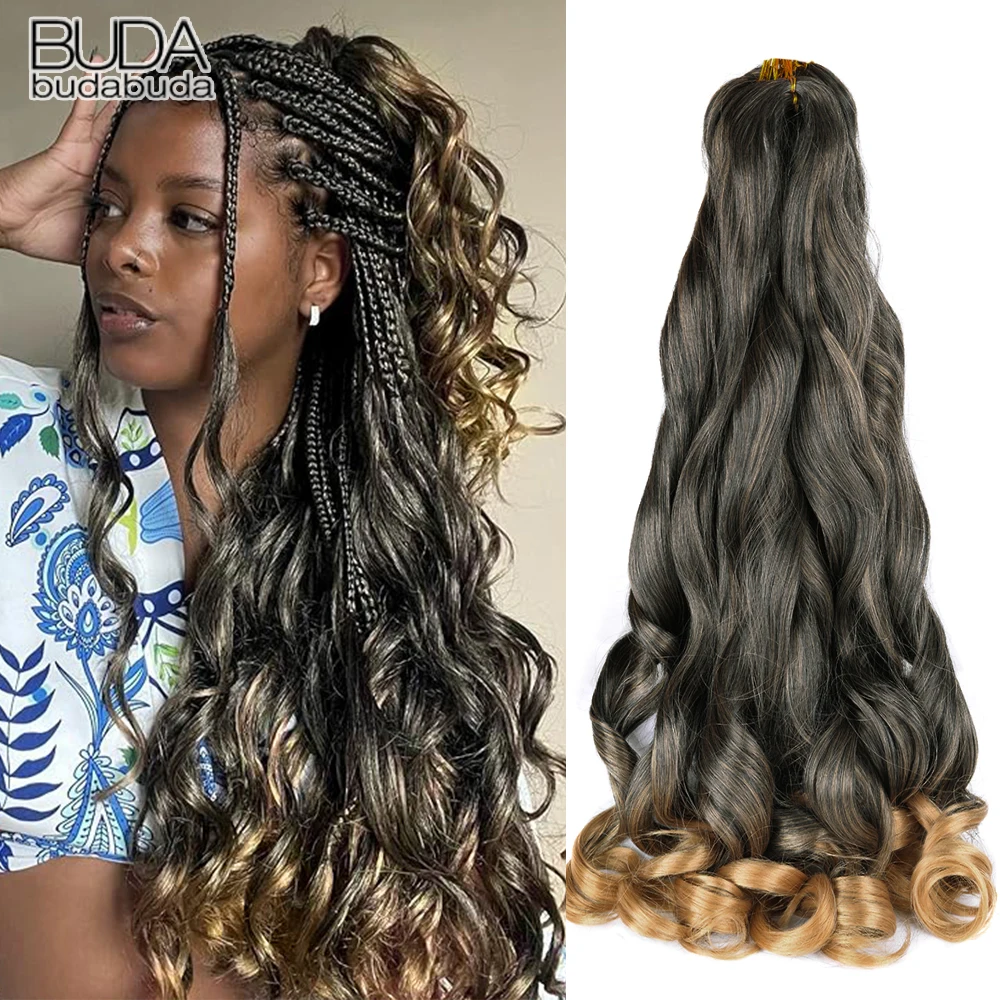 French Curly Braiding Hair Crochet Braids Extensions 22inch Pre Stretched Bouncy Braiding Hair Easy Braid Curl Braids Loose Wavy