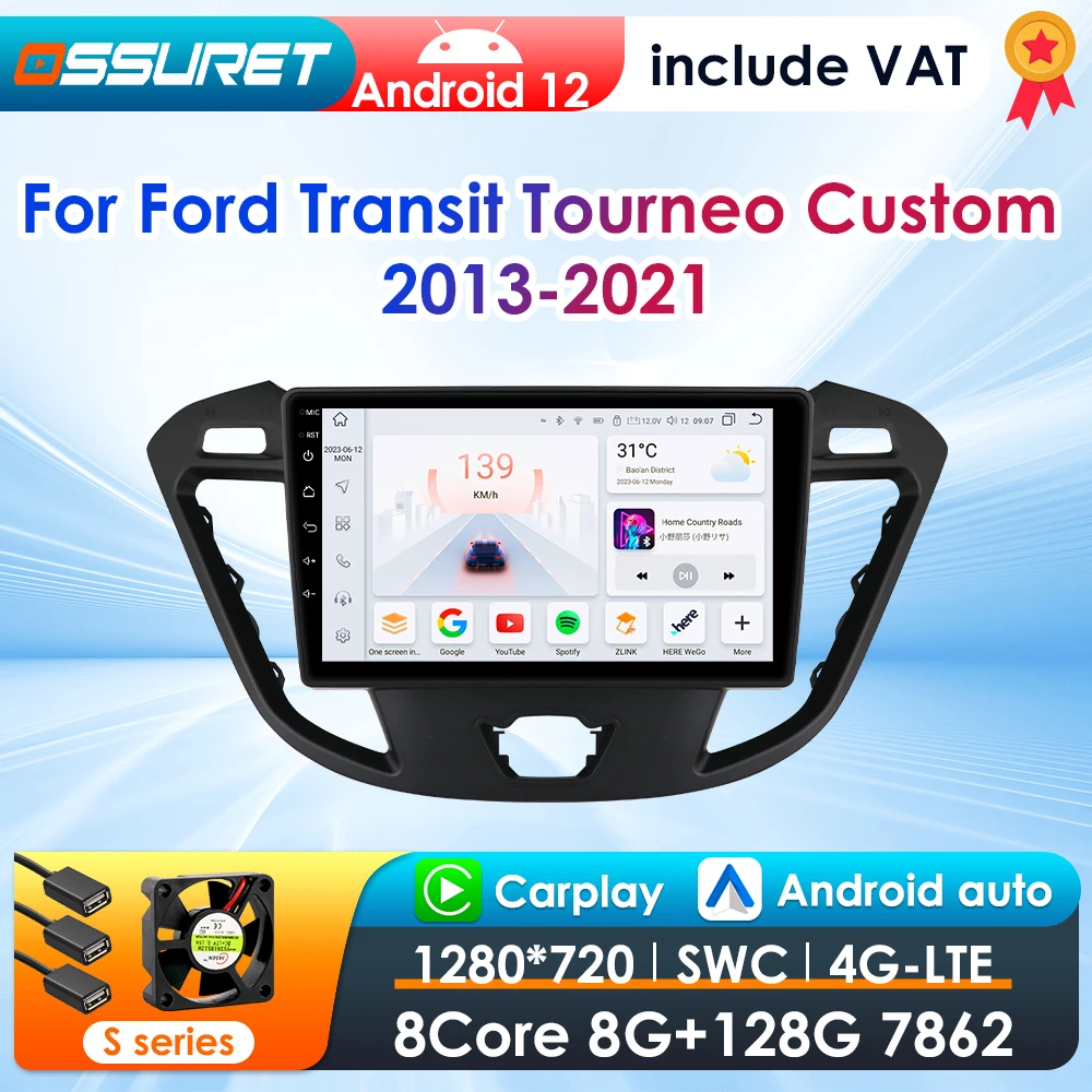 2Din CarPlay Android 12 Auto Radio For Ford Transit Tourneo Custom 2013 - 2021 Car Multimedia Player GPS Autoradio 4G-LET 7862