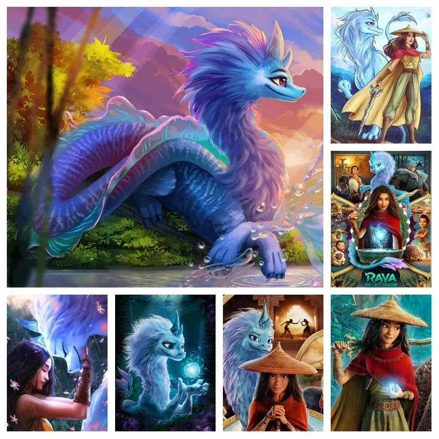 رايا والتنين الأخير ديزني فيلم الماس الفن اللوحة ديزني سيسو وتوك الكرتون الحيوان الفسيفساء عبر غرزة ديكور المنزل