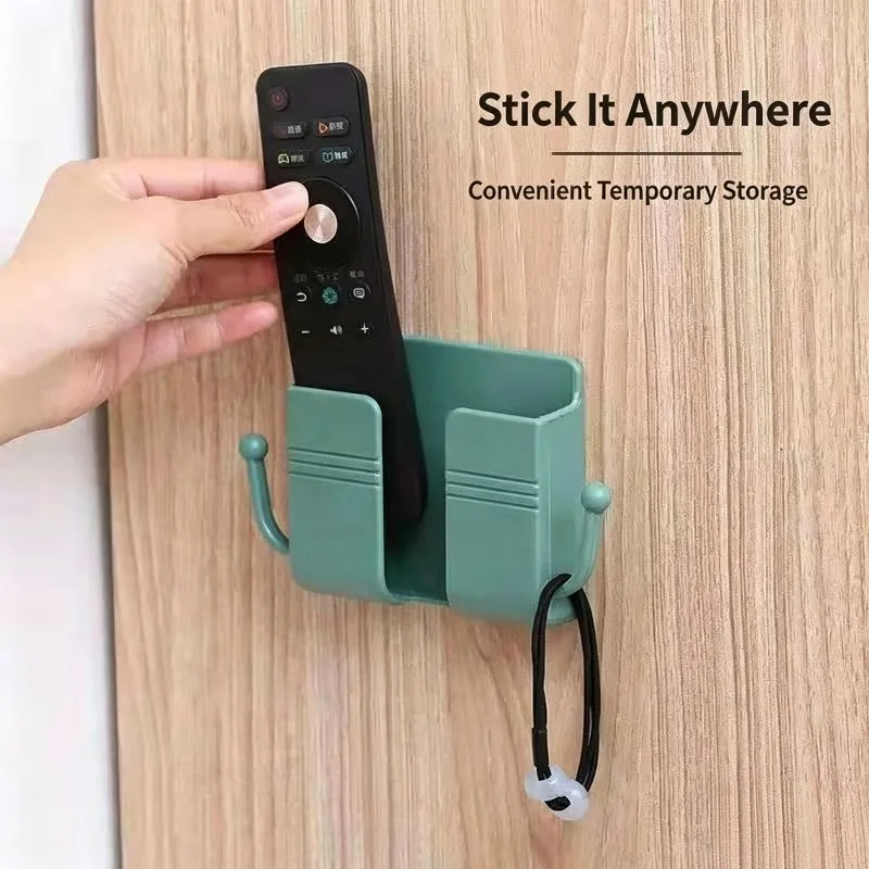 No Drill Wall Storage Rack Multicolor Remote Control Organizer Mobile Phone Charging Holder With Side Hooks For Household view 3
