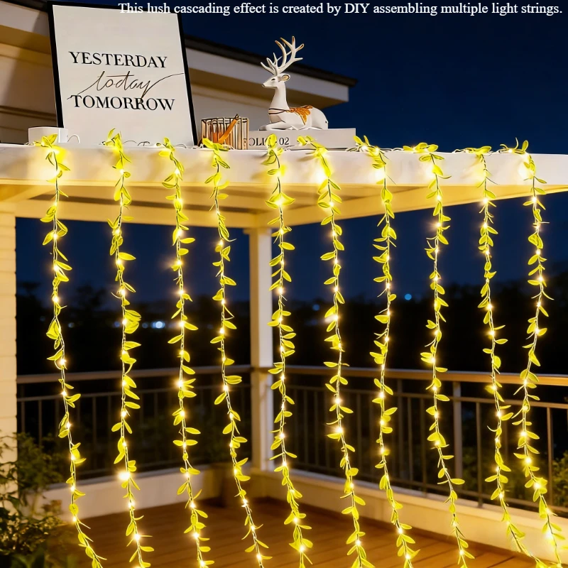 2M 20LED Willow Curtain Copper Wire String Light Imitation Leaf Battery Box Powered Constant Brightness Decorative Light String
