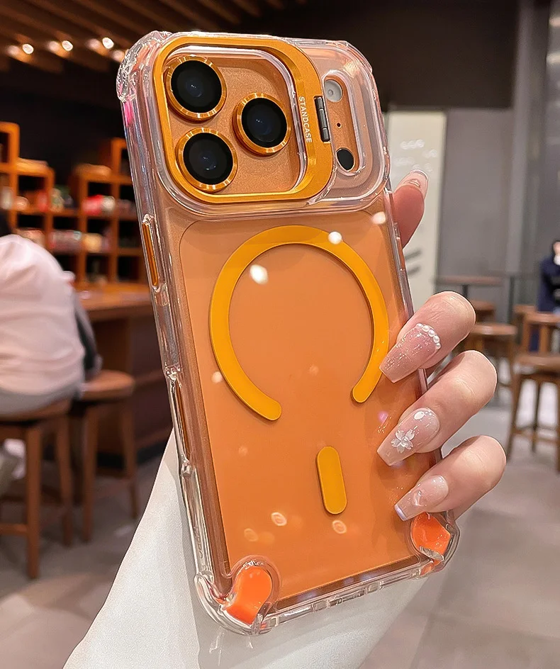 

Four Corner Airbag Clear Shockproof Case For iPhone 17Pro Max 17Air 17Pro For Magsafe Glass Lens Protector Stand Magnetic Cover