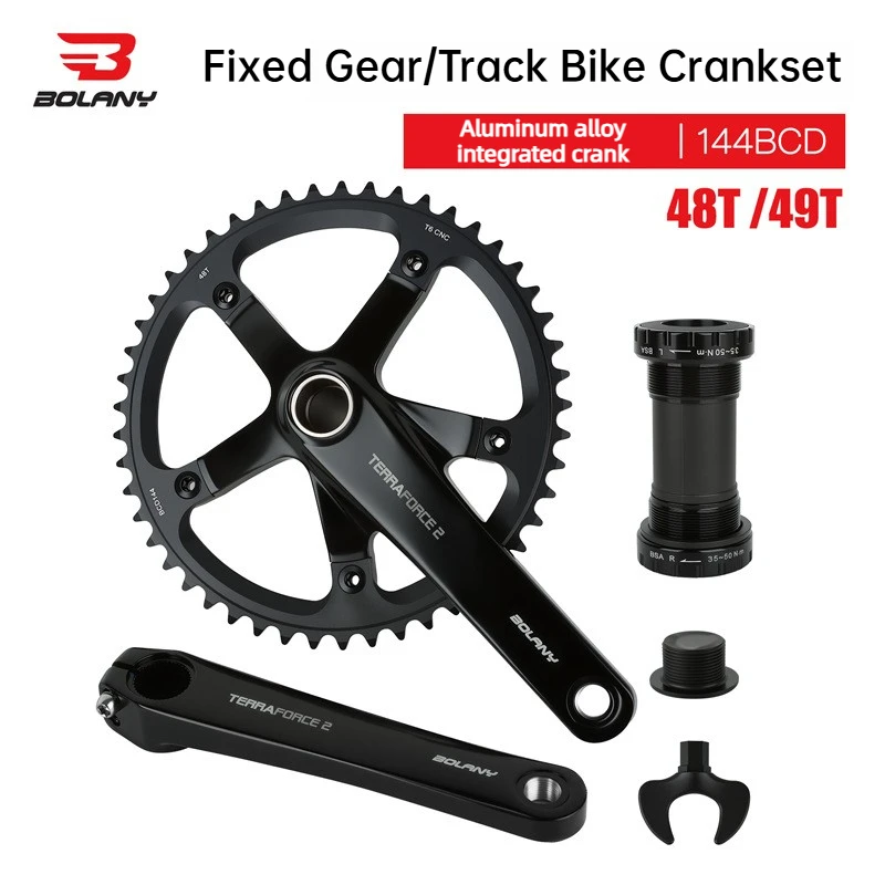 

Bolany 144BCD Fixed Gear Crankset Hollow Integrated 48/49T CNC Track Bike Chainring for Racing BB68/73 Bicycle Parts Lightweight