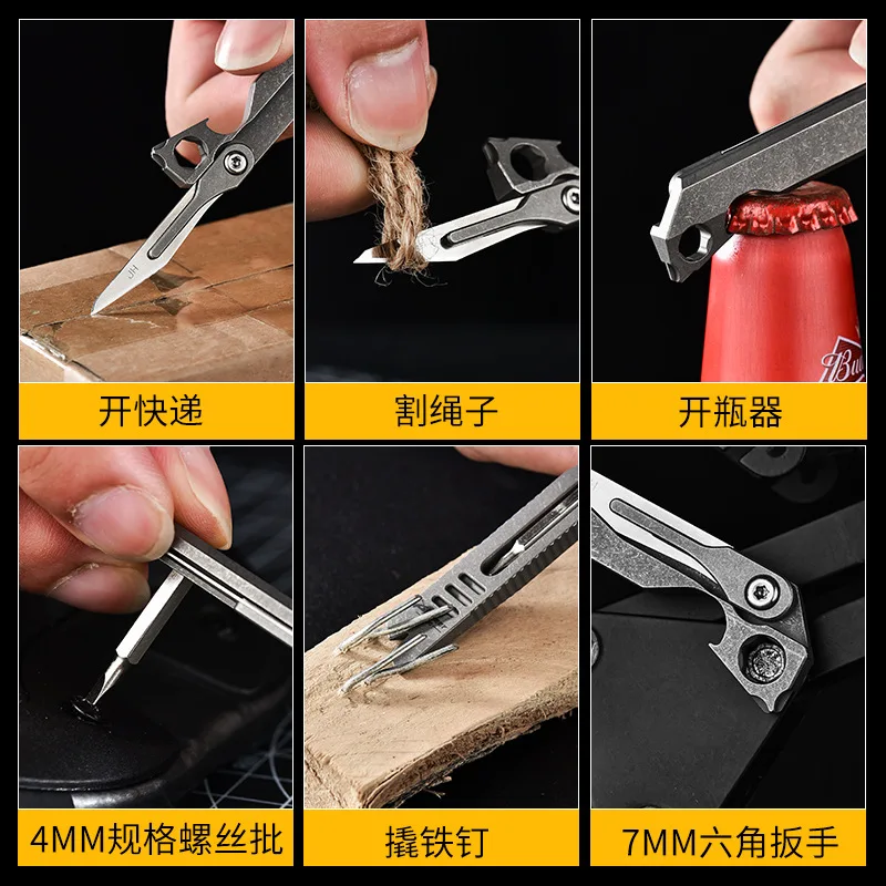 TC4 Titanium Alloy Crowbar Multi-function Screwdriver Scalpel Slider Anti Stress Outdoor Camping Bottle Opener EDC Tools