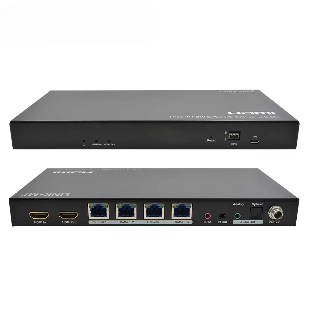 

4-Port HDMI2.0 RJ45 Splitter Extender 60M(197ft) 4K60Hz 4:4:4 Video Splitters & Converters with Analog & Digital Audio Support