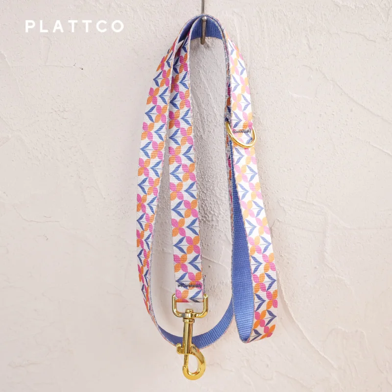 PLATTCO unique design dog set print Blooming Violet pattern and high-quality gold buckle 5 size PDC354YG&PDL354YG