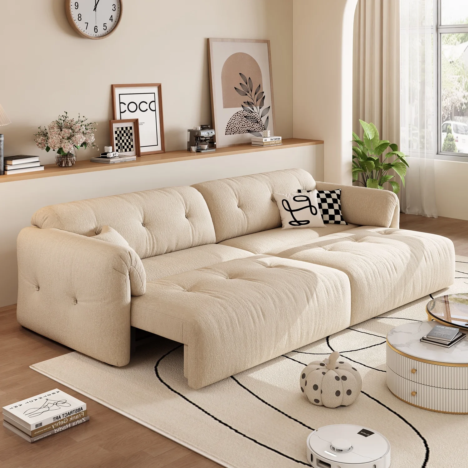 #Modern Cream Cloud Electric Sofa Bed Multifunctional Foldable & Extendable Fabric Power Recliner For Living Room & Project