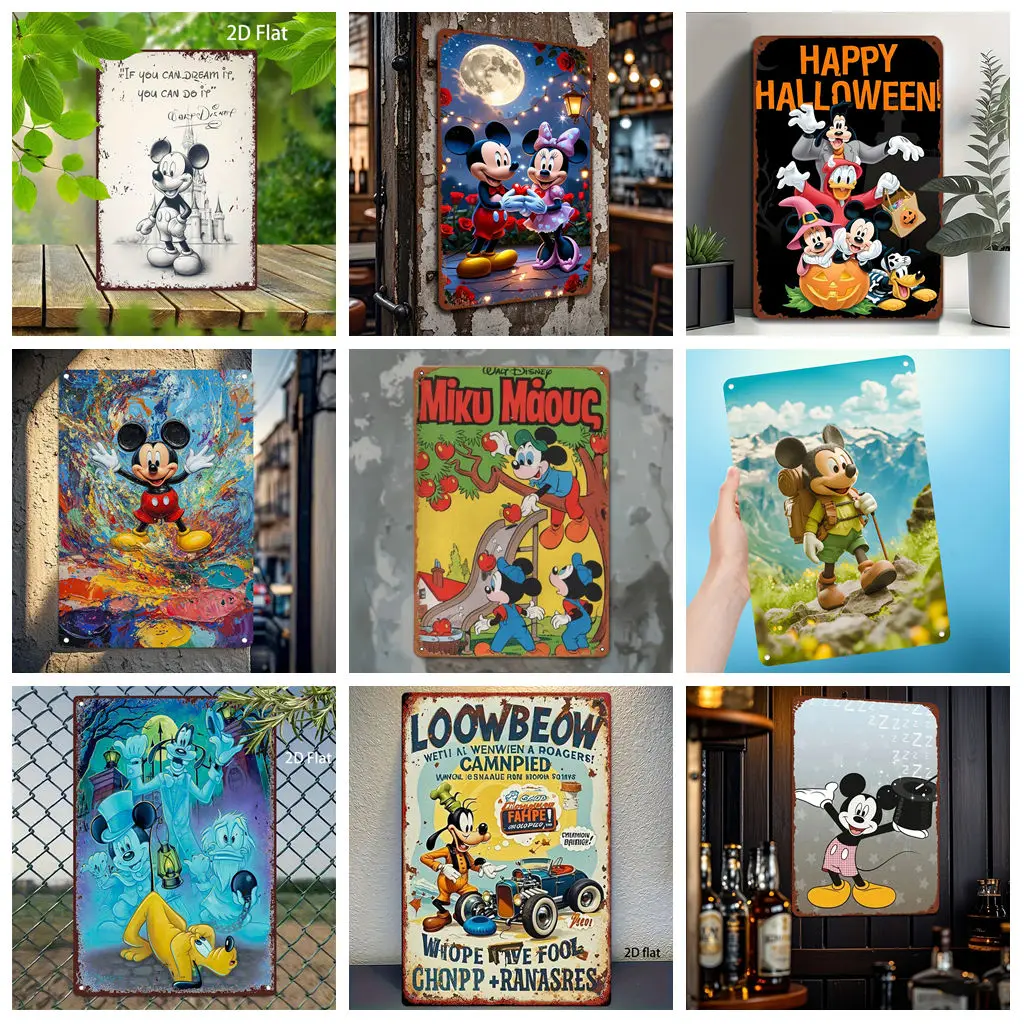 

Miniso Mickey Colorful Scene Poster Metal Plaque Retro Decorative Plate Bar Garage Club Metal Sign Wall Decoration