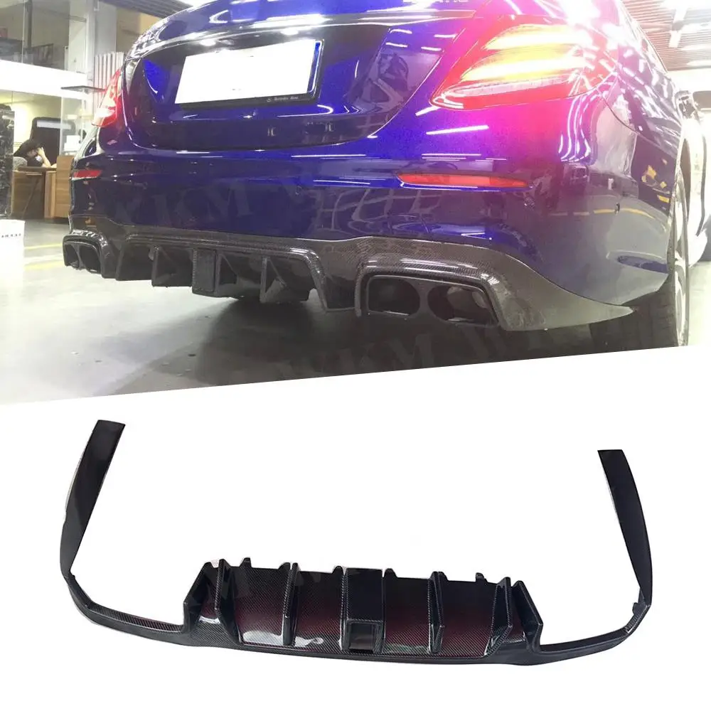 

For E Class Carbon Fiber Rear Bumper Lip Diffuser Spoiler with light for Benz W213 E200 E260 E300 E63 AMG B Style 2017 2018 +