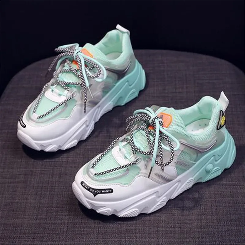 Casual Sneakers Women Rainbow Color Matching Fashion Chunky Shoes Mesh Breathable Comfortable Lightweight Running Shoes Big Siz
