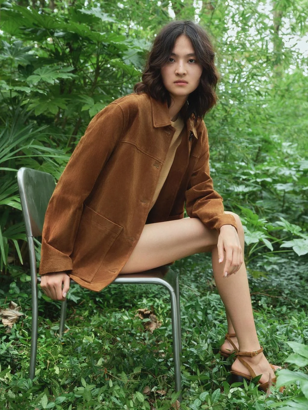 Brown Suede Jaet Women's Oversize Autumn Flip Collar Faux Leather Coat Long Sve Commute Sle Regular Fit Faionable