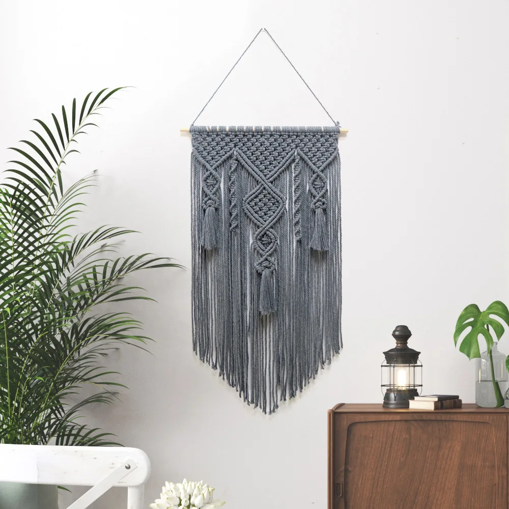 Macrame Wall Hanging Hand-woven Tapestry with Tassel Boho Wall Art Living Room Home Apartment Party Bohemian Decoration