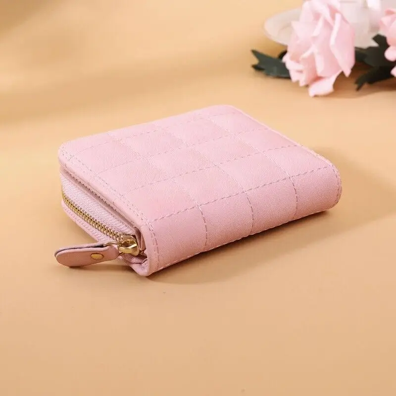 Fashion Short Wallets for Women PU Leather Female Plaid Purses Card Holder Wallet Small Zipper Wallet with Coin Purse Clutch Bag