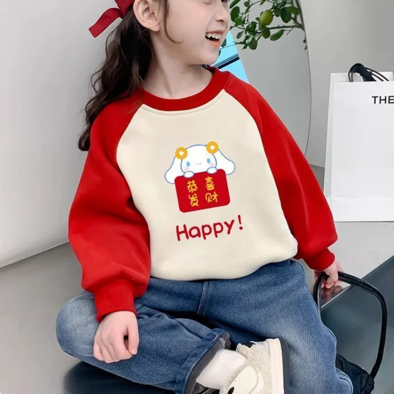 Sanrio Hello Kitty autumn new girls sweater red festive Gong Xi Fa Cai Kulomi pullover children's clothes