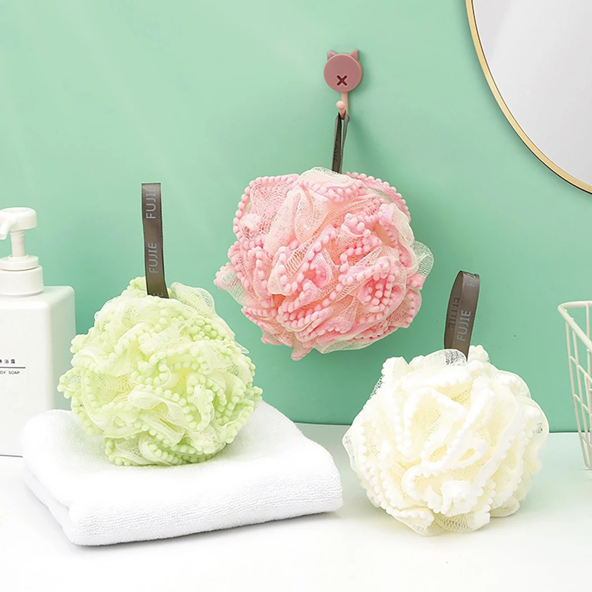 1pc High end large shower flower, shower pearl shower ball, non scattering shower flower ball, cute scrubbing foam bath towel