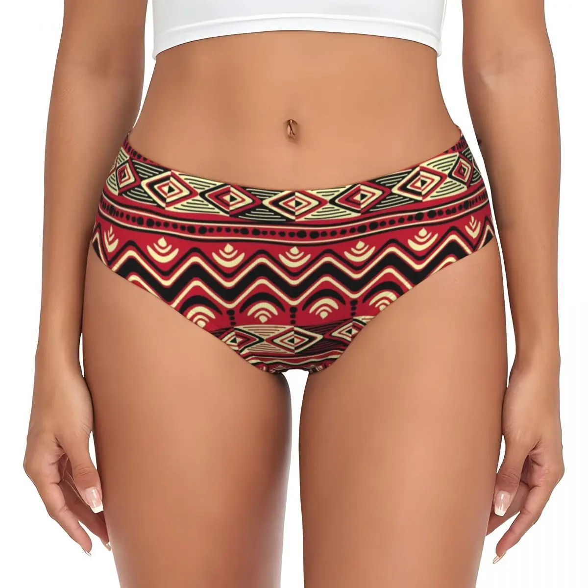 

Custom Maroon African Ankara Briefs Underwear Women's Breathable Stretch Africa Civilization Styles Panties