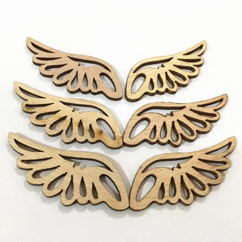 10Pcs/Bag DIY Wooden Angel Wings Wooden Chips 6*2.5CM Hollow Out Wooden Ornament Crafts Hand-Made  Arts Crafts DIY Decor