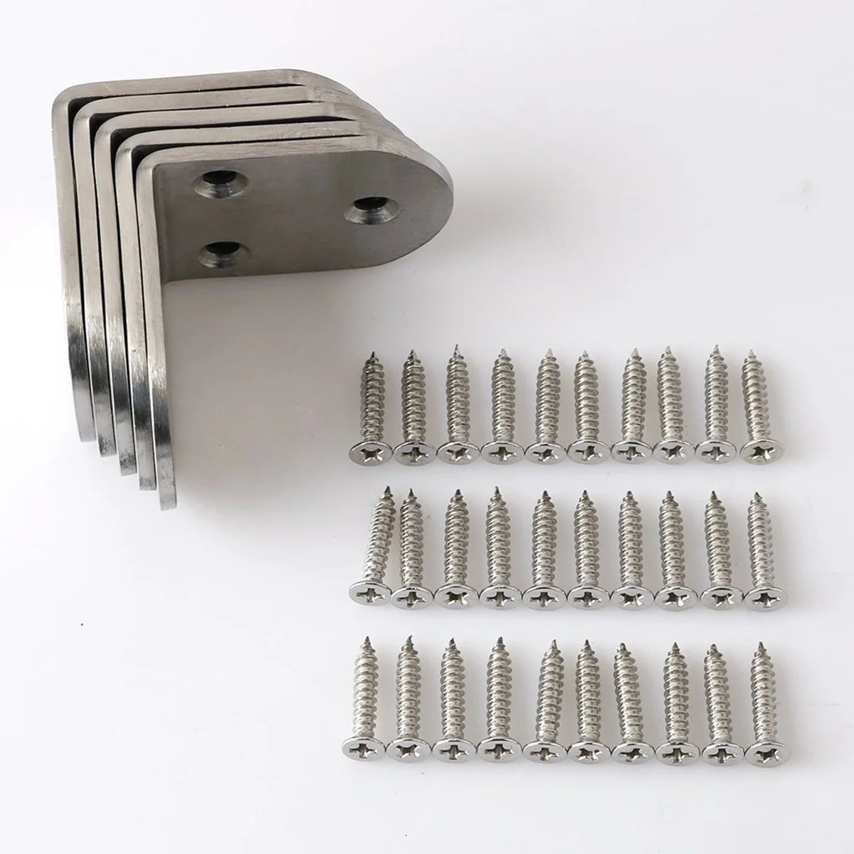 

5Pcs 90 Degree Stainless Steel Angle Bracket 50x50x3mm Silver Metal Corner Brace for Furniture Fastening Anti-Rust Durable Shelf