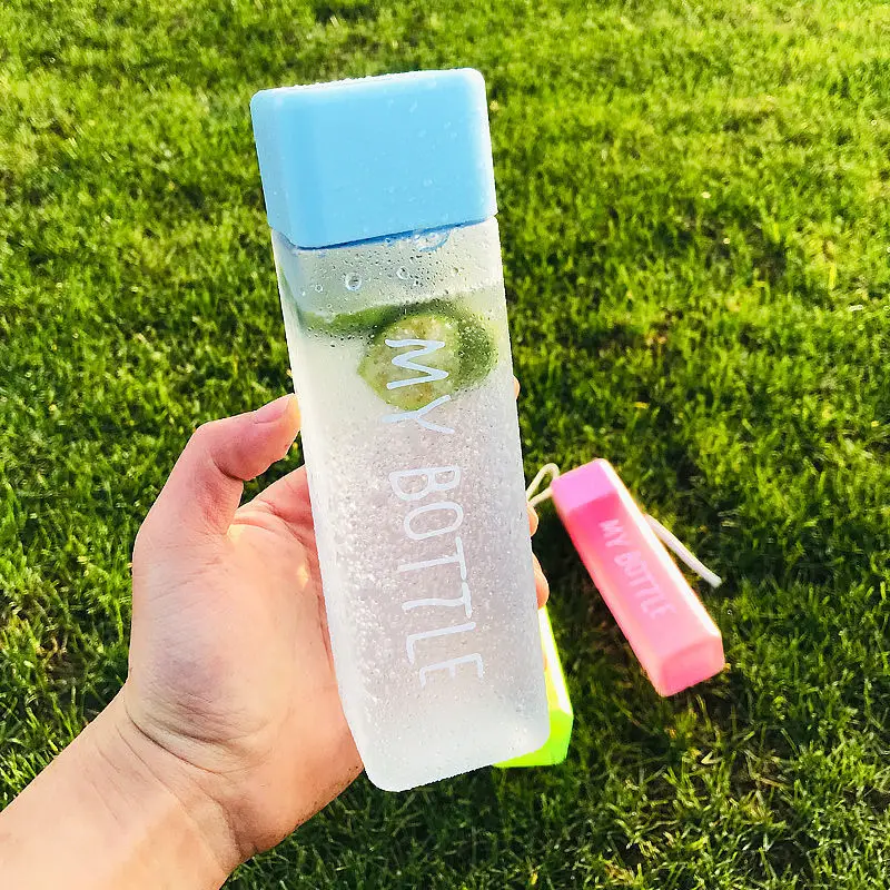 Cute New Square Tea Milk Fruit Water Cup 500ml for Water Bottles drink with Rope Transparent Sport Korean style Heat resistant