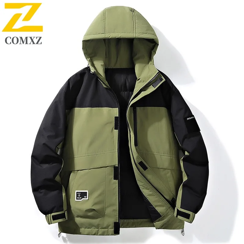 COMXZ Outdoor-Jacke mit Kapuze, gepolstert, für Herren, hochwertiger, kältebeständiger Wandermantel, hochwertige, winddichte Winterjacken für Abenteuer