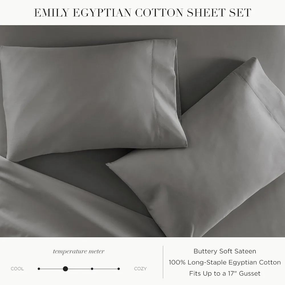 Emily Sheet Sets - 100% Egyptian Cotton, 500 Thread Count Sateen Sheets for All Seasons - Dream at Home Collection - Ki