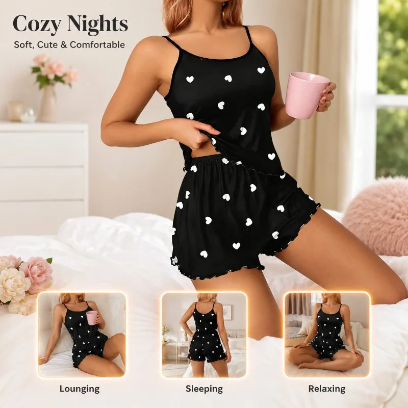 

Bestselling Spring-summer Loungewear Adorned with Lovely Heart & Cartoon Prints, Alluring Camisole Nightgown Brings Cozy Home