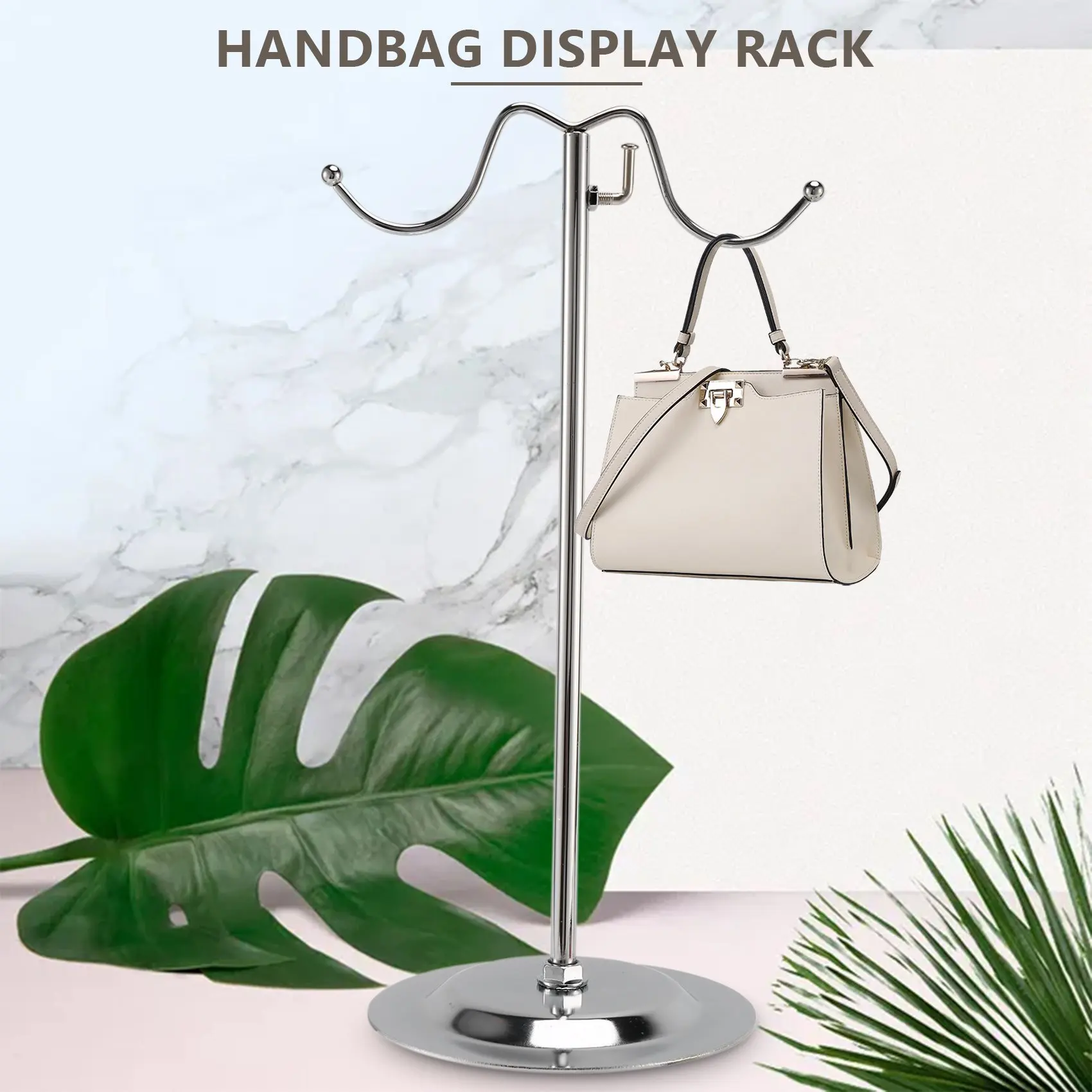 F-3C Металлическая стойка для сумок Женская подставка для сумок Двойной крючок Регулируемый держатель из нержавеющей стали