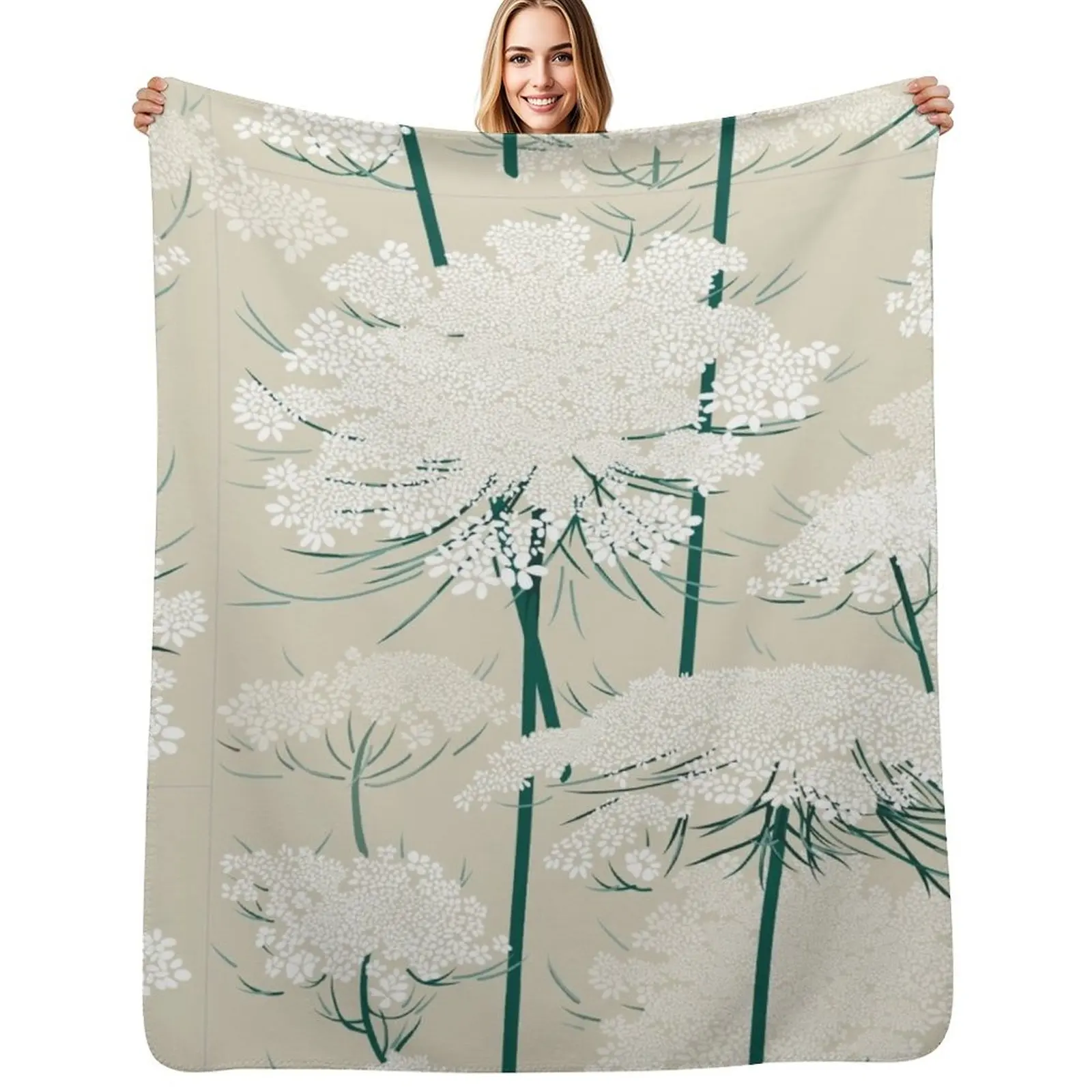 

Romantic Queen Annes Lace Pattern Cream Throw Blanket Elegant Warm Throw Blanket for Hotel Home
