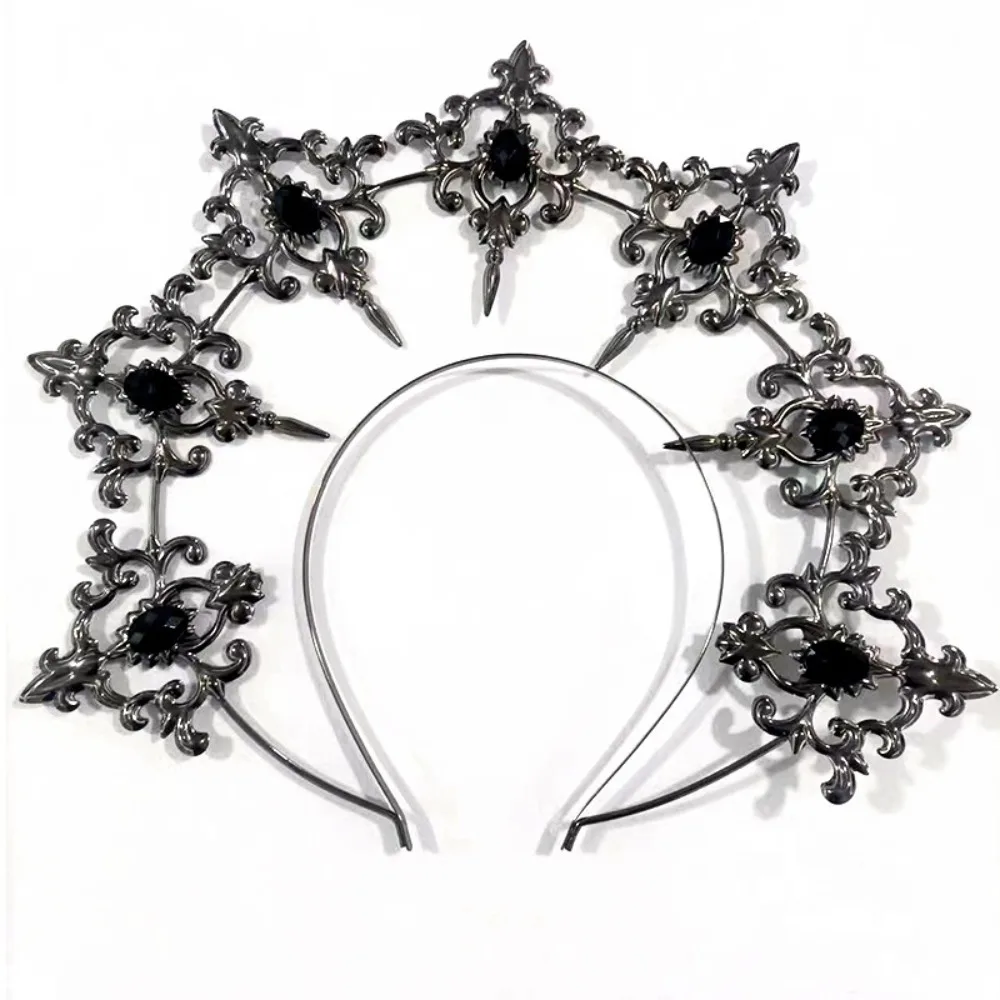 Vintage Luxury Baroque Hair Hoop Shiny Stage Performance Rhinestone Crown Hair Ornaments Sacred Goddess Halo Headwear Bridal