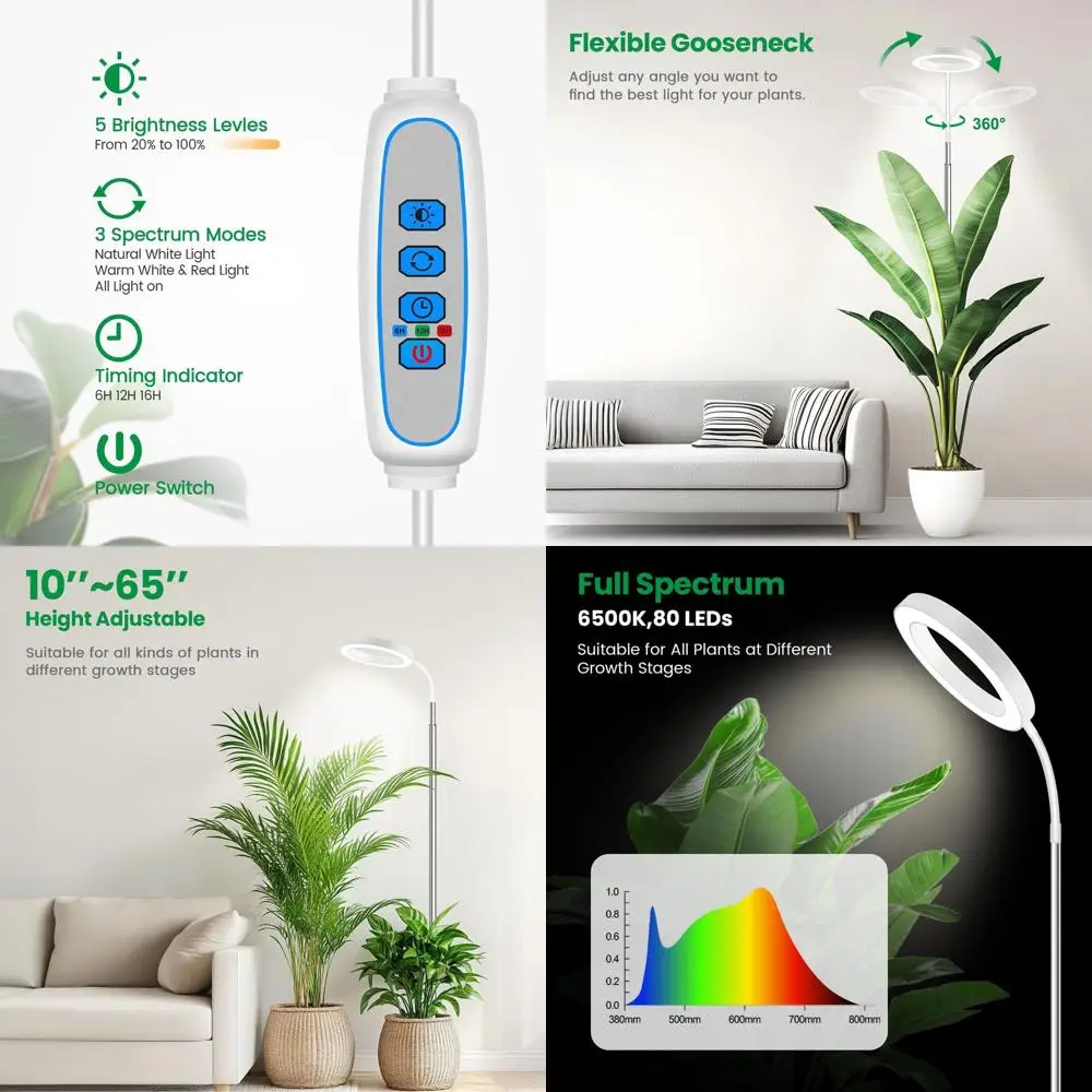 

Dual Pack LED Grow Lights for Indoor Plants - 360° Adjustable, 3 Modes & 5 Levels, 65 Tall with Timer for Large Plants