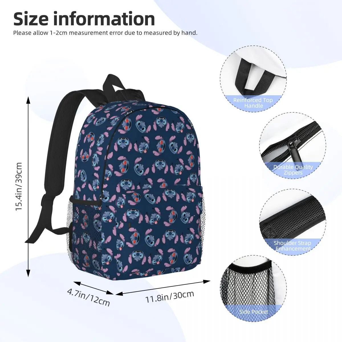 Disney Stitch Compact 15-Inch Backpack - Stylish Lightweight Bag Perfect for Students and Commuters