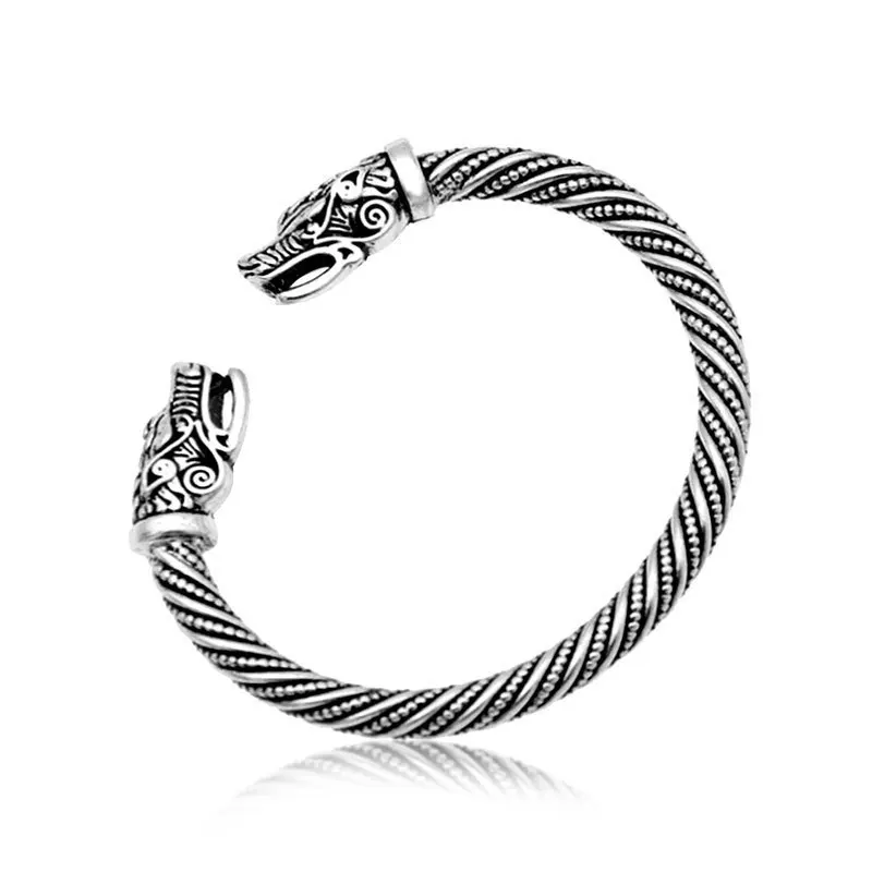 Vintage Twist Design Viking Double Headed Wolf Bracelet Opening Adjustable Men's Bracelet Fashion Glamour Jewelry Punk Accessori