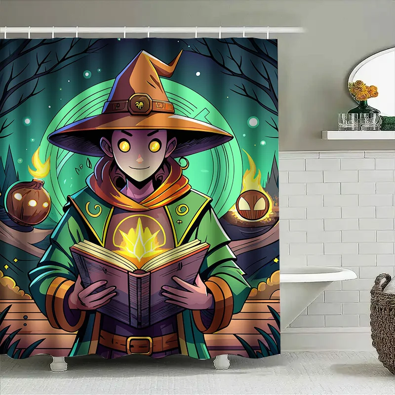 

Tuniu Wizard Cartoon Shower Curtain Funny Witch Magic Book Halloween Decor for Bathroom Kids Boys Girls