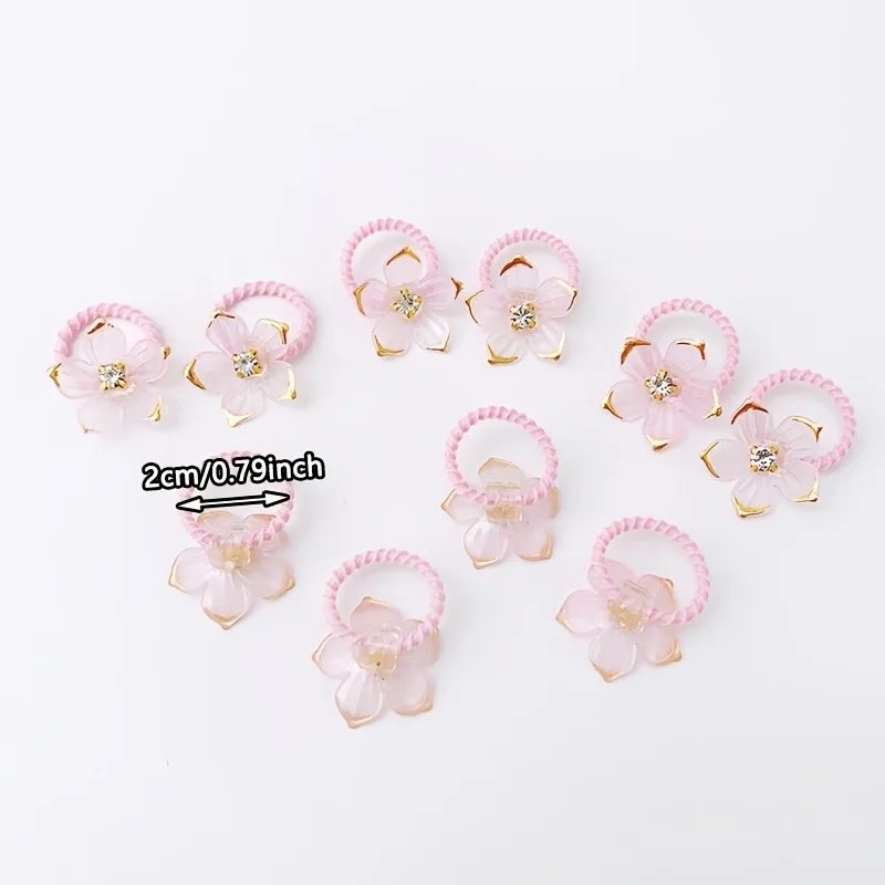10 Stück elastische Haarbänder für Mädchen mit Strass- und Blumendekorationen, hochelastische, langlebige Haarbänder für den Außenbereich und zum Flechten – Detail 2