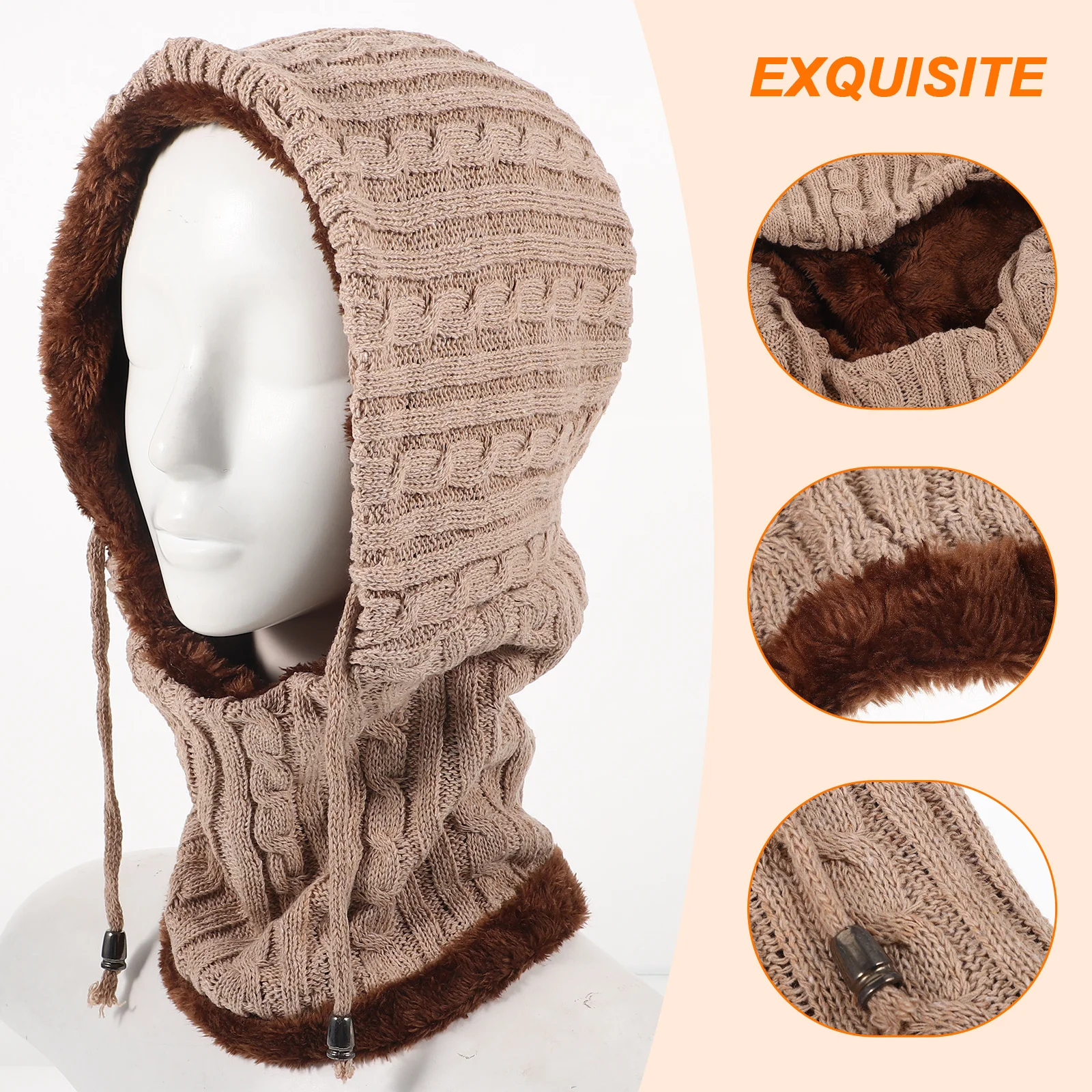 

Knitted Winter Hat with Scarf for Women Men One Size Khaki Thickened Warm Beanie for Outdoor Activities Cycling Skiing Hiking