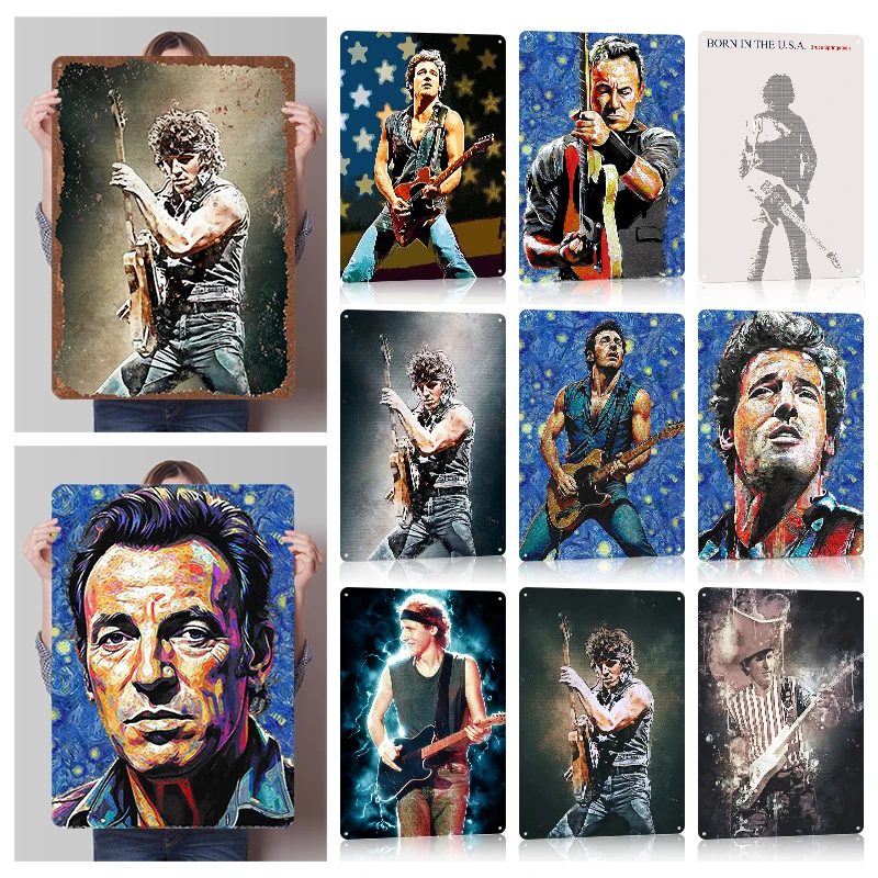 Bruce Springsteen Hot Pop Singer Retro Weißblechposter, anpassbare Wandkunst, Vintage-Metallschilder für die Dekoration, ästhetisches Haus