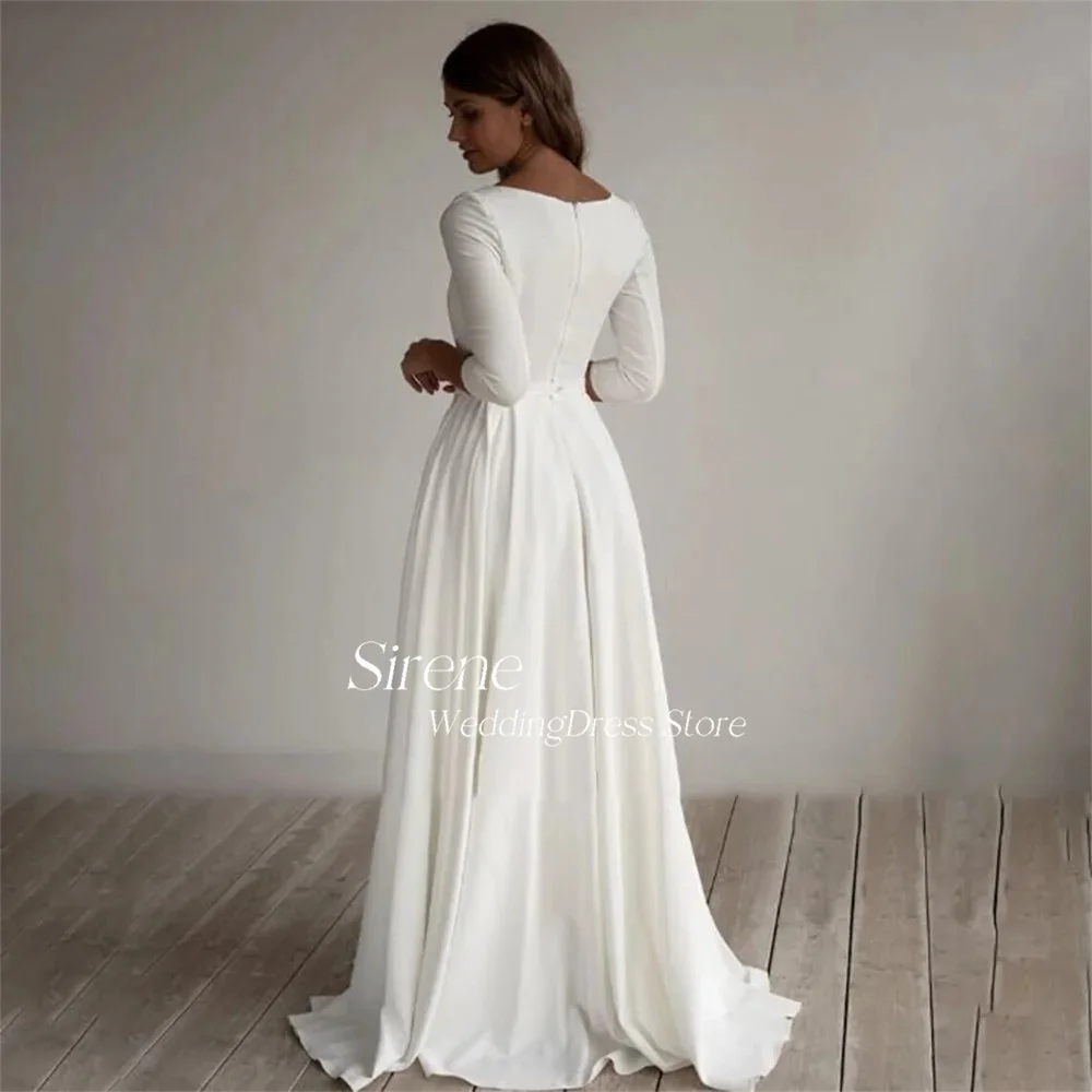 Sirene Simple A-Line Stain Wedding Dress Elegant Three Quarter Sleeves Floor Length Bridal Gown With Pockets Robe De Mariee 2024