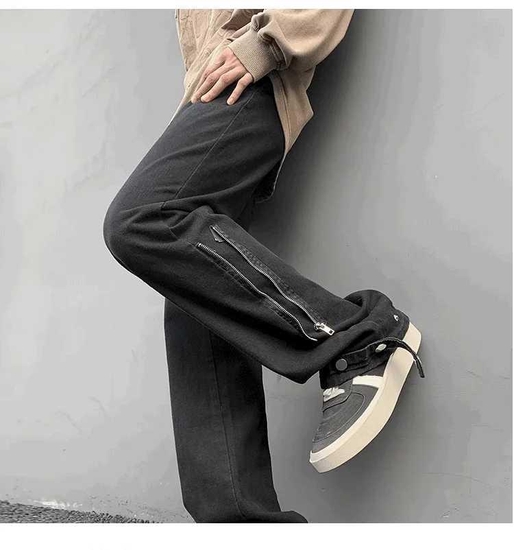 Side Zipper Casual Jean Pants Men High Street Loose Straight Pant 2024 Spring New Fashion Mens Vintage All-match Trousers y2k pa