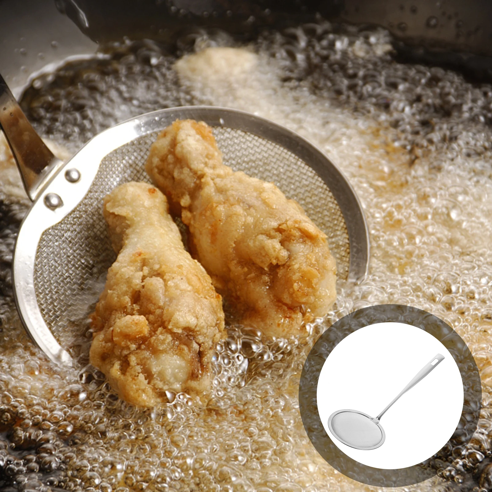 

1Pcs Stainless Steel Oil Strainer 304 Mesh Colander Long Handle Kitchen Tool for Cooking Frying Noodles Vegetables Meats