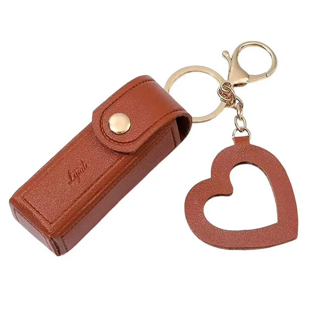 Makeup Lipstick Bag Keychain Lobster Clip Stainless Faux Leather Mini Brush Container Heart Pendant Changs Purse Organizer