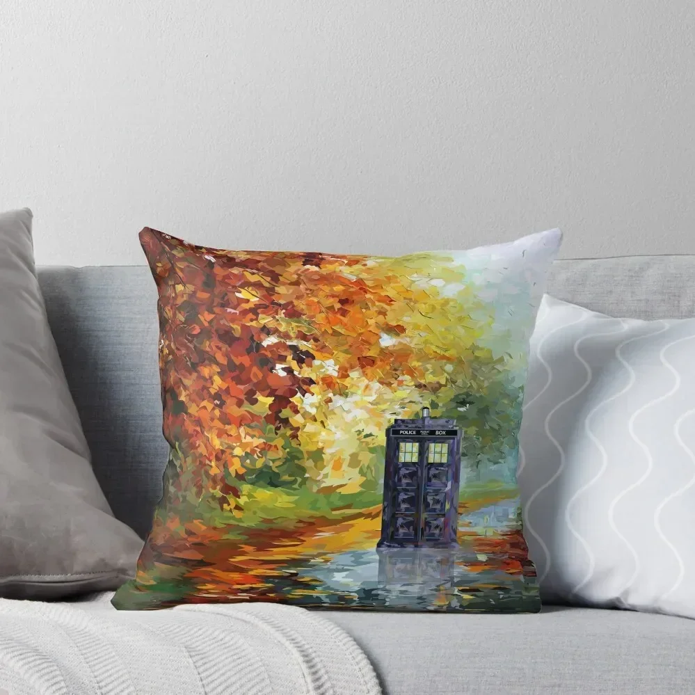 Blue Phone booth with autumn views Throw Pillow Decorative Cushion Cover Sofa Cushion Sofa Decorative Covers pillow